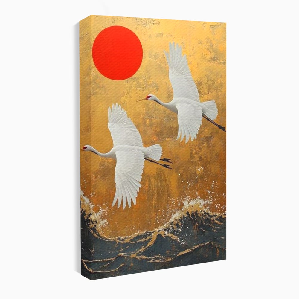 Tablou canvas cu tablou canvas cu doi cocori, fara rama, pe sasiu de lemn